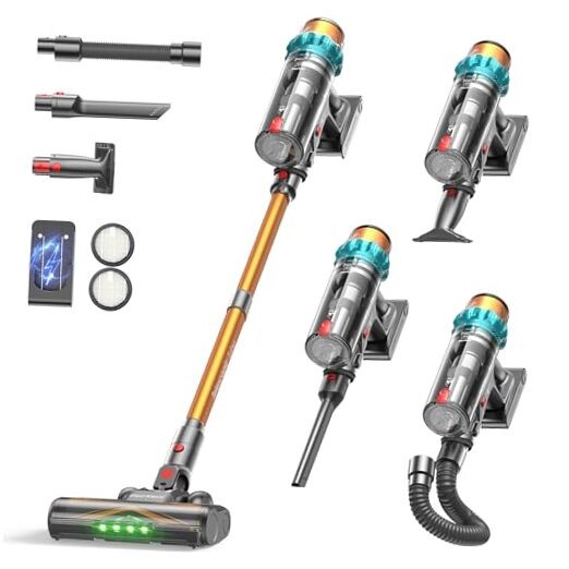 Cordless Vacuum Cleaner, 600W 50KPA 70Mins Self-Standing Vacuum Cleaners Gold