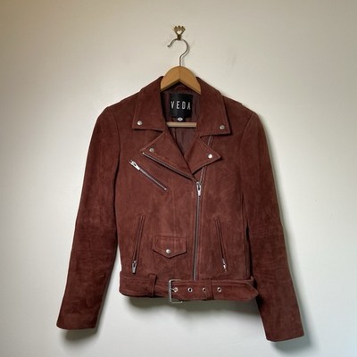 VEDA Jayne Goat Leather Suede Moto Motorcycle Biker Tan Brown