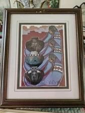 Amado Maurilio Pena VTG 1985 Southwestern Hand Signed Framed Print 11.5" X 9.5"