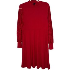 Torrid Red Lace Sleeve Mock Neck Skater Dress Jester Red Size 0X 12 NWT