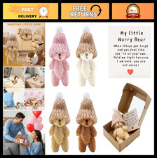 4 PCS Mini Worry Bears with Hats - Soft Pocket Bears with Encouragement Cards, G