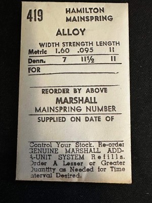 C&E Marshall Mainspring #419 for Hamilton 11½L grade 673, 686 No. 67321 / 716783