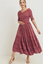 Lucy Avenue Hilda Smocked Burgundy Floral Flare Dress Medium