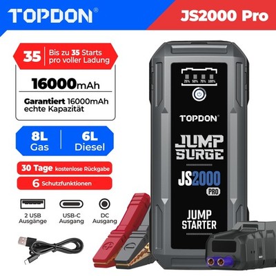 Topdon JS2000 2500A Starthilfe Ladegerät Booster Powerbank Jump Starter diesel