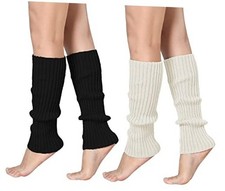 Leg Warmers for Women 80s Ribbed Knit Leg Warmers for One Size Black white