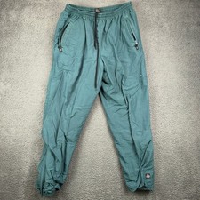 Outersports Vintage Mens Teal Nylon Track Pants L Elastic Waist Zipper Pockets