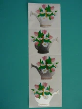 Vtg 1996 Mrs. Grossman's Stickers WATER CAN FLORAL BOUQUET (4) Mods 2" x 1.5"