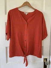 Tie Front Blouse M Paprika Rust Career Shirt Work Wear Counter Parts Classic