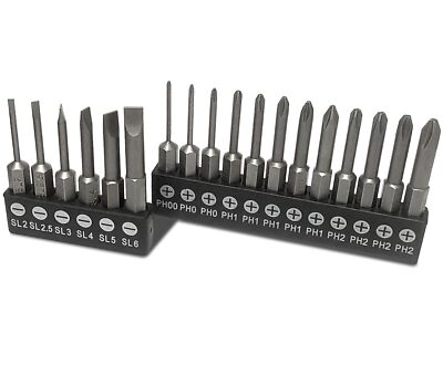 18 Piece Slotted Phillips Head Drill Bit Set 1/4 Inch Hex Shank S2 Steel Magneti