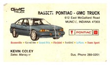 Bassett Pontiac GMC Truck Business Card Sunbird LeMans Grand AM Coley -A52