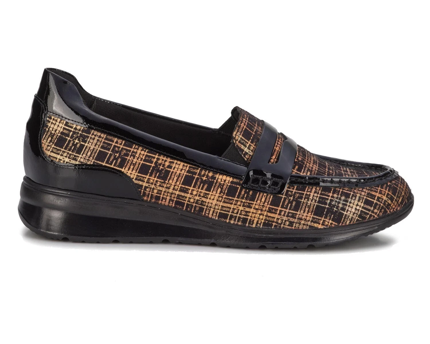 WALKING CRADLES DANNON BLACK&BRONZE PLAID PATENT LEATHER LOAFER COMFY 11 M
