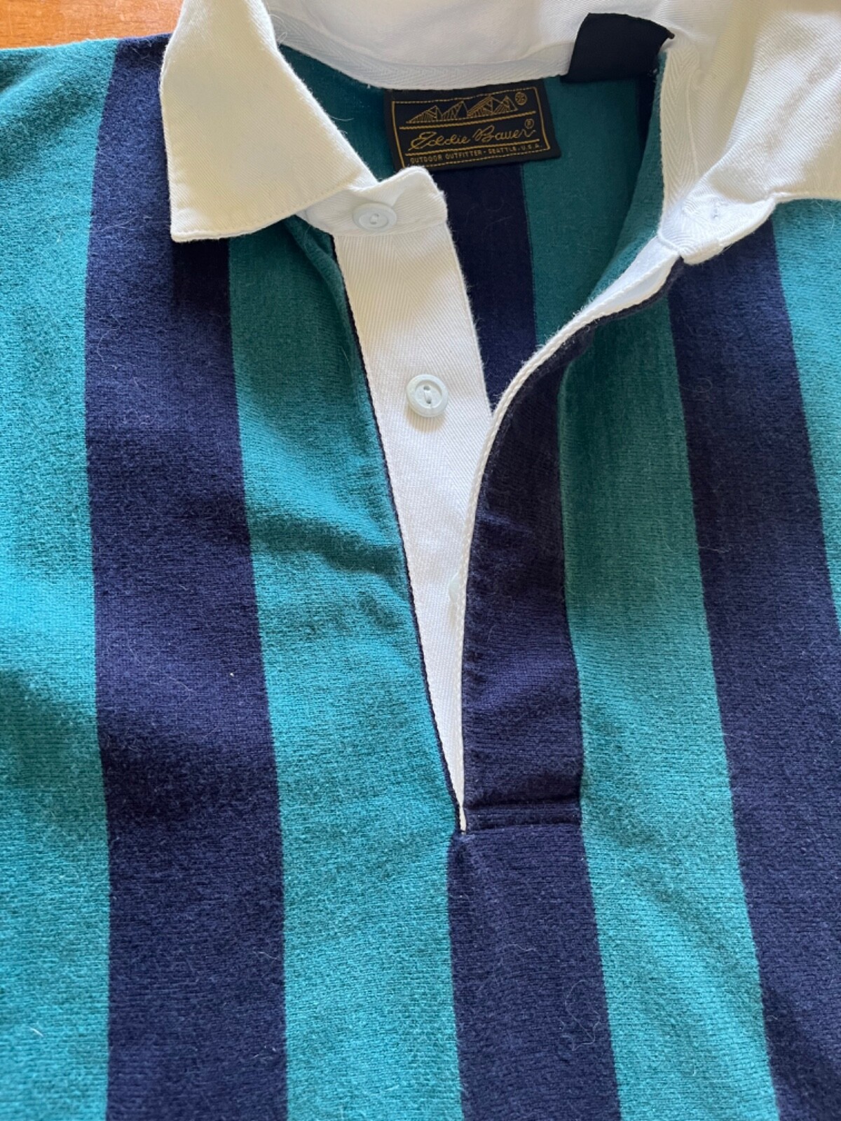 VINTAGE EDDIE BAUER MENS RUGBY POLO LARGE Gem