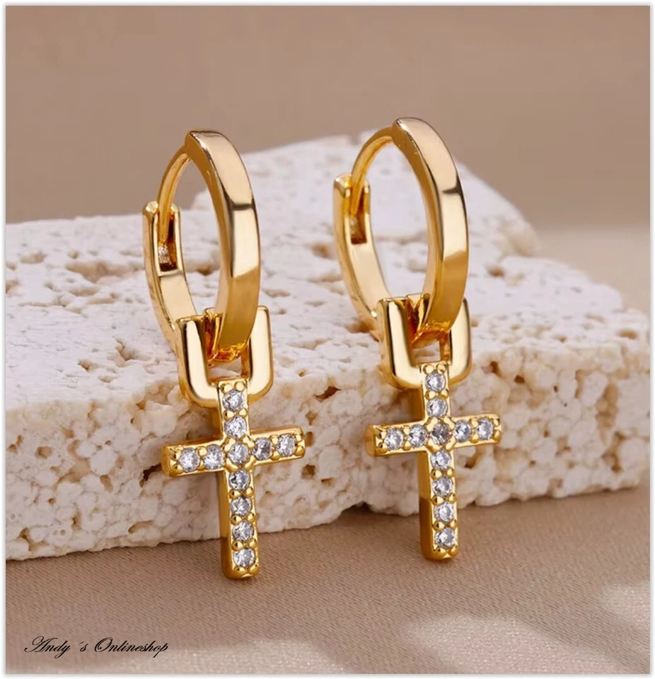 KREUZ OHRRINGE Creolen Ohrstecker GOLD SILBER 925 Damen Schmuck OHRSCHMUCK Neu - Bild 3 von 4