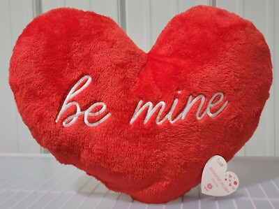 BE MINE Embroidered Soft Faux Fur Red Heart Shape Accent Throw Pillow 12'' x 15''