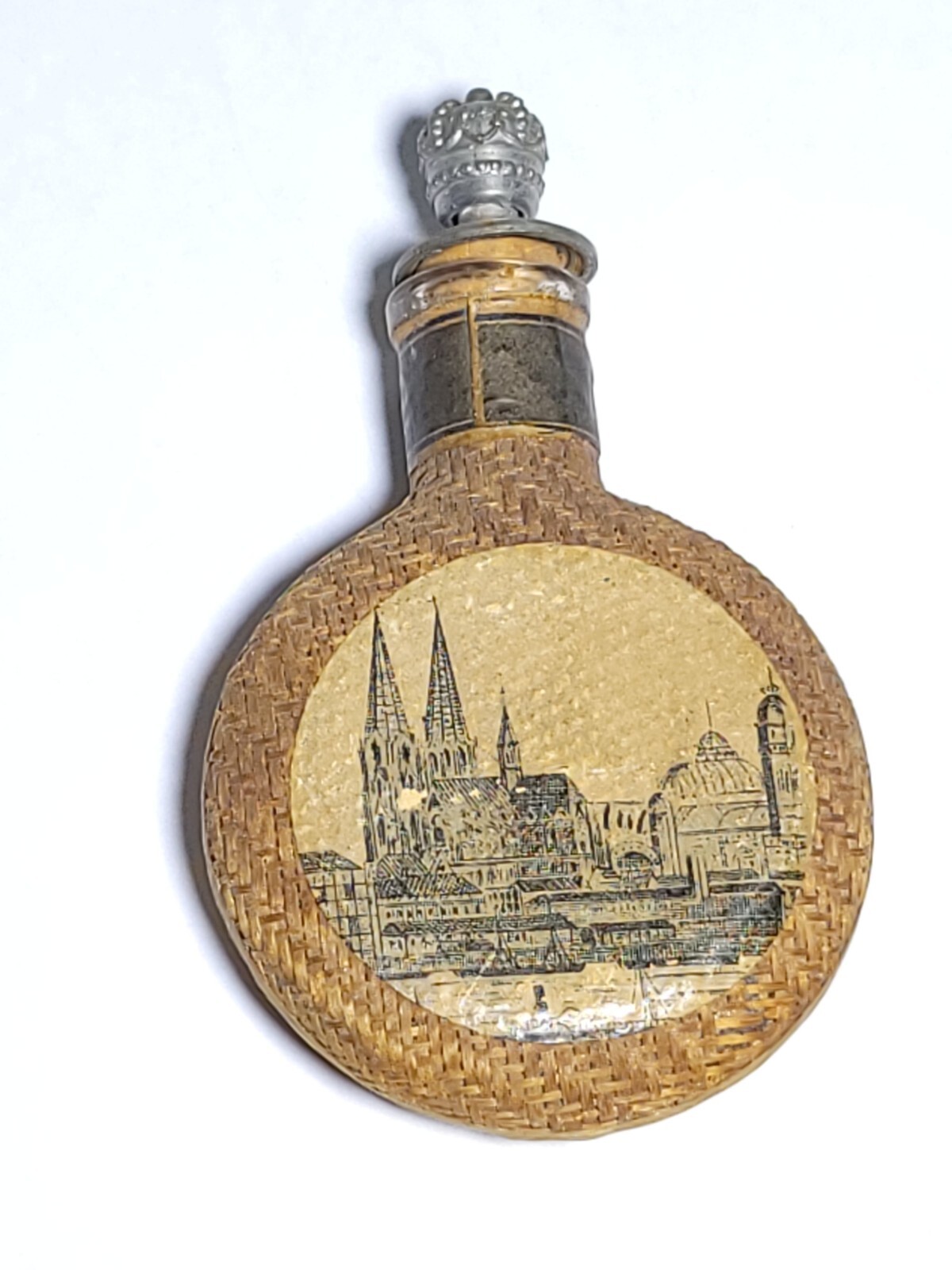 Antique Glass Bottle Eau De Cologne Straw Sleeve Rare Collectible Empty Farina