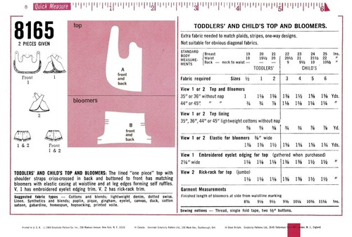 Girls Sleeveless TOP and BLOOMERS Child Simplicity 8165 Vtg 1969 Sewing Pattern - Picture 12 of 34