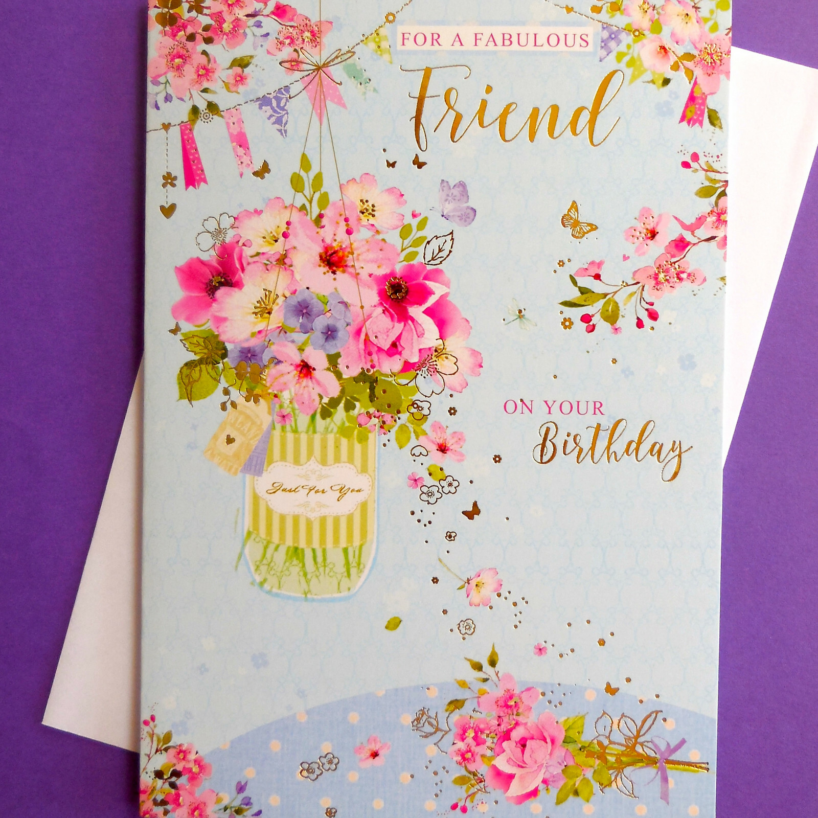Birthday Card Fabulous Friend  Floral Female Flowers Butterflies Special Verse