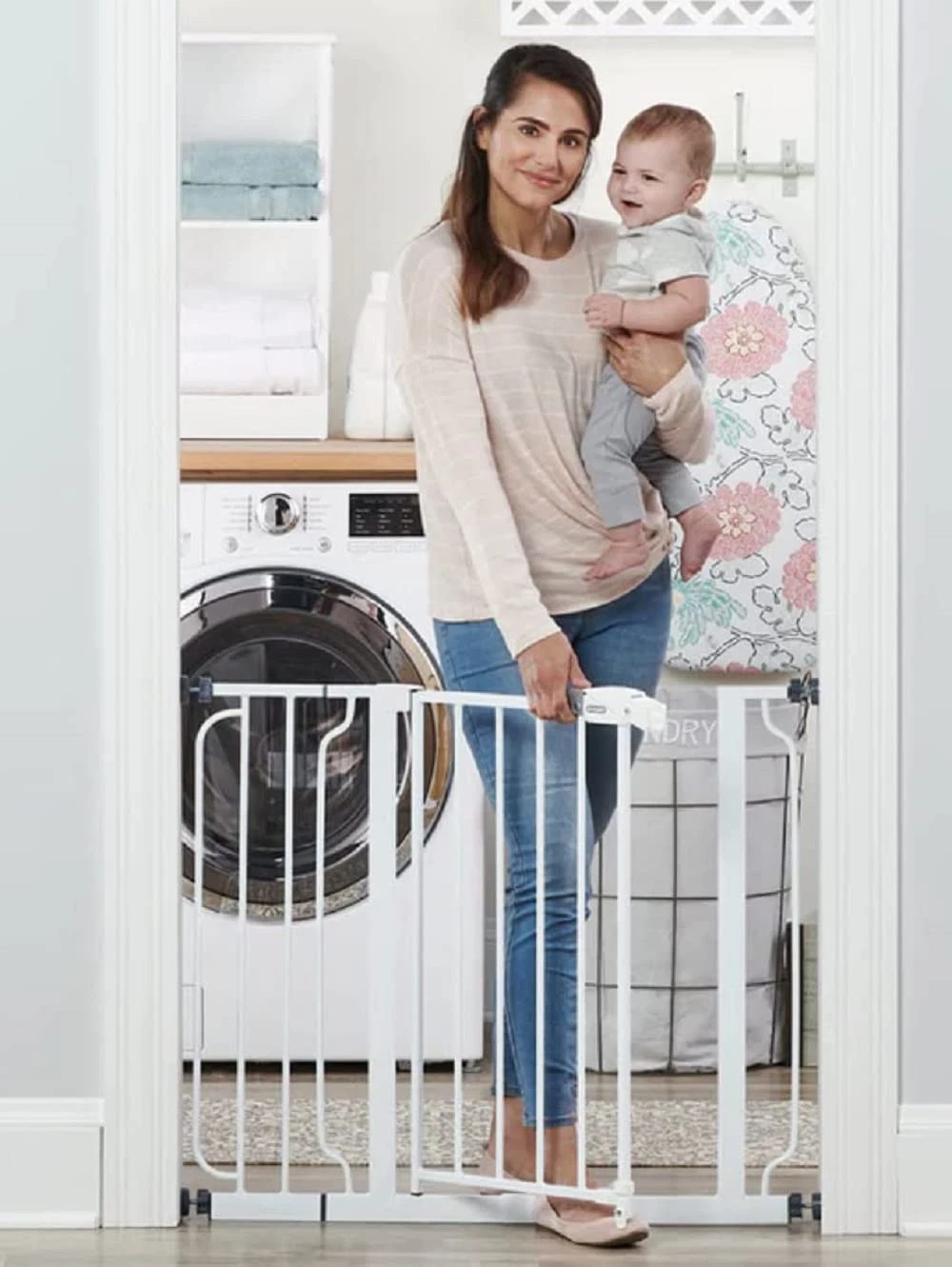 38.5" Baby Gate Wide Walk Thru Gate 6-Inch Extension Kit Mount Kit Wall Cups
