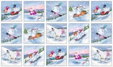 Let it Snow Playful Snowmen Winter Sports 24x44 Cotton Fabric Panel
