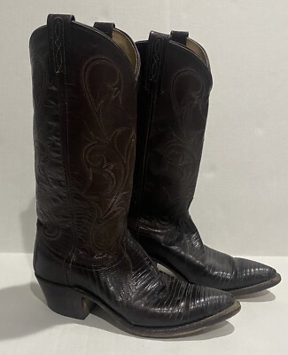 Dan Post Teju Lizard Skin Brown Leather Cowboy Boot Men's Size 7 M Vintage