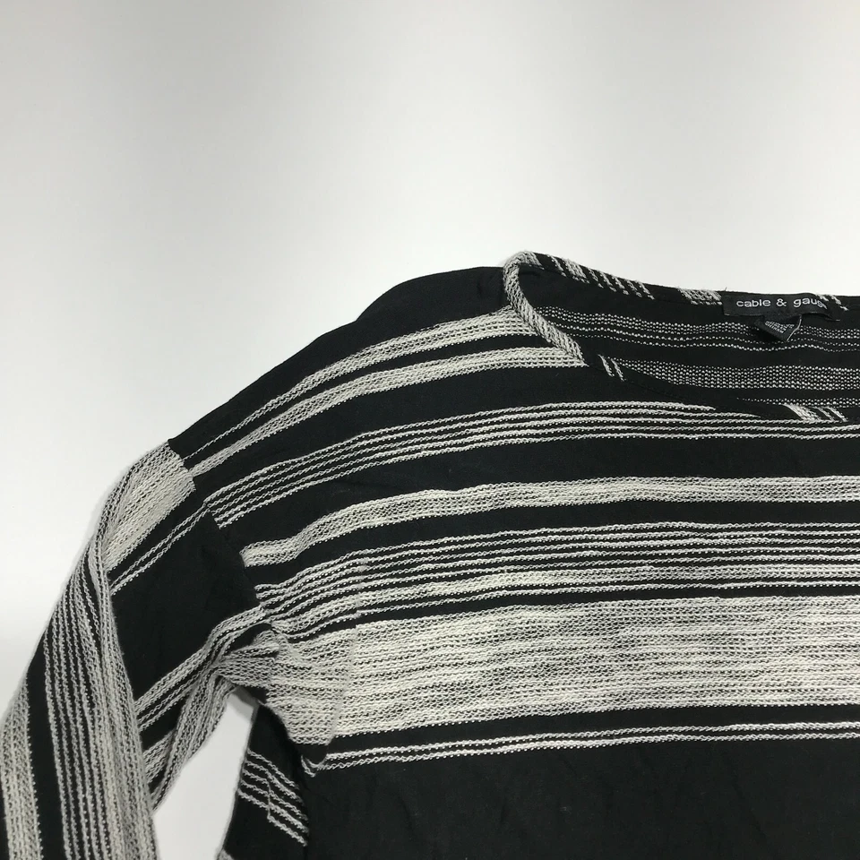 Top de cable y calibre para mujer talla XL negro gris a rayas cuello ancho mangas 3/4 Foto 3 de 4