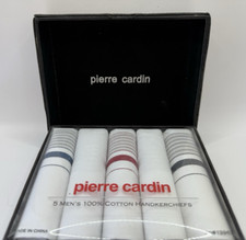 Pierre Cardin 5 Men's Handkerchiefs 100 Cotton Striped Leather Box