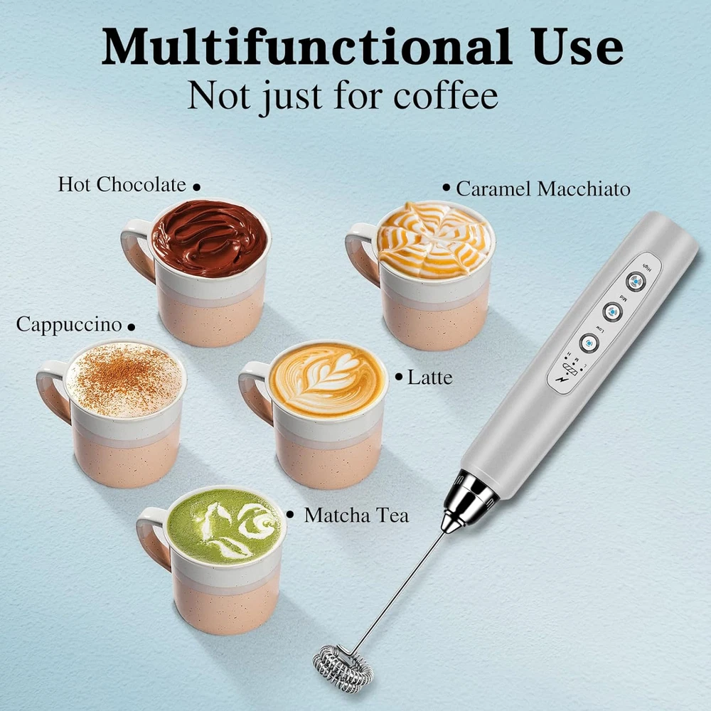 Milk Frother Handheld for Coffee, Electric Whisk 3 Speed Adjustable, Drink Mixer