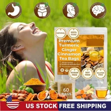 60Bags Turmeric Ginger Cinnamon Tea No Additive Support Brain Weight Sleep-Skin