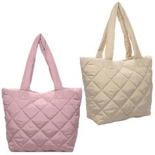 Women Quilted Puffer Shoulder Bag Ladies Beach Bag Fashion Padded Tote Handbag