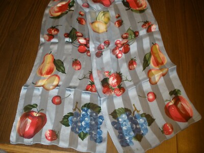 ECHO 100% Silk scarf Blue with Fruit  57'' x 10''   