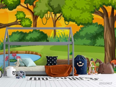 3D Cartoon Forest Lake Self-adhesive Removable Wallpaper Murals Wall 68