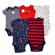 New Carter's Baby Boys Infants Short Sleeves Sports 5 Pack Bodysuits Romper Set