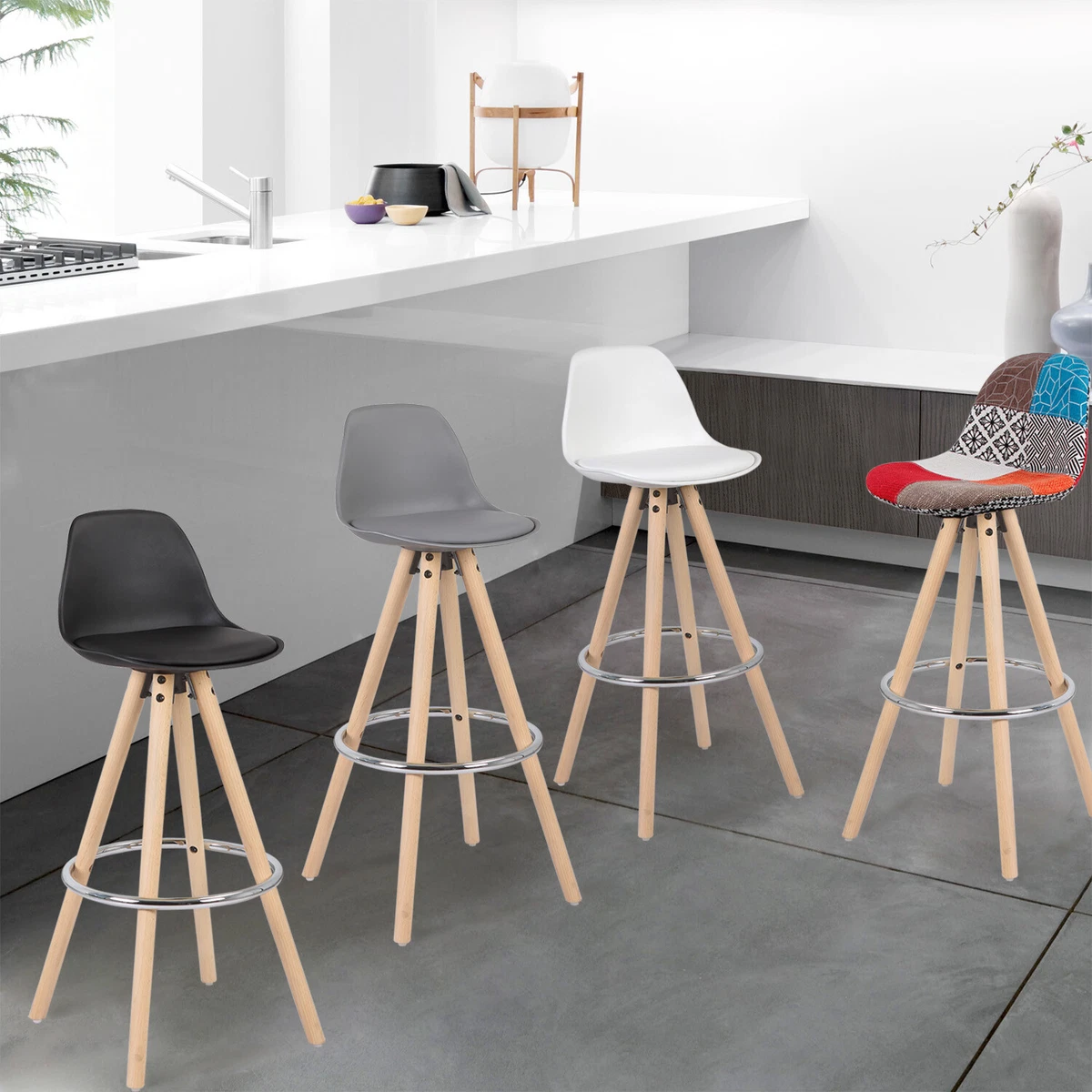 1 2x Breakfast Bar Stool w Footrest Backrest Kitchen Dining High