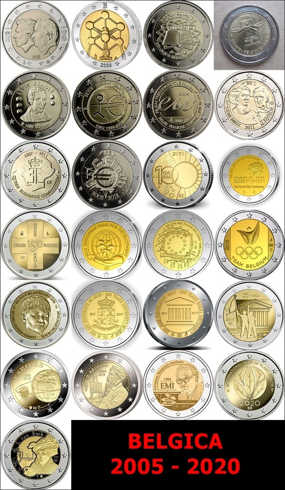 BELGICA TODOS LOS 2 EUROS CONMEMORATIVOS DESDE 2005 HASTA 2025
