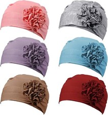 6 Pieces Women Turban Flower Caps Chemo Headwear Cap Vintage Classic Color