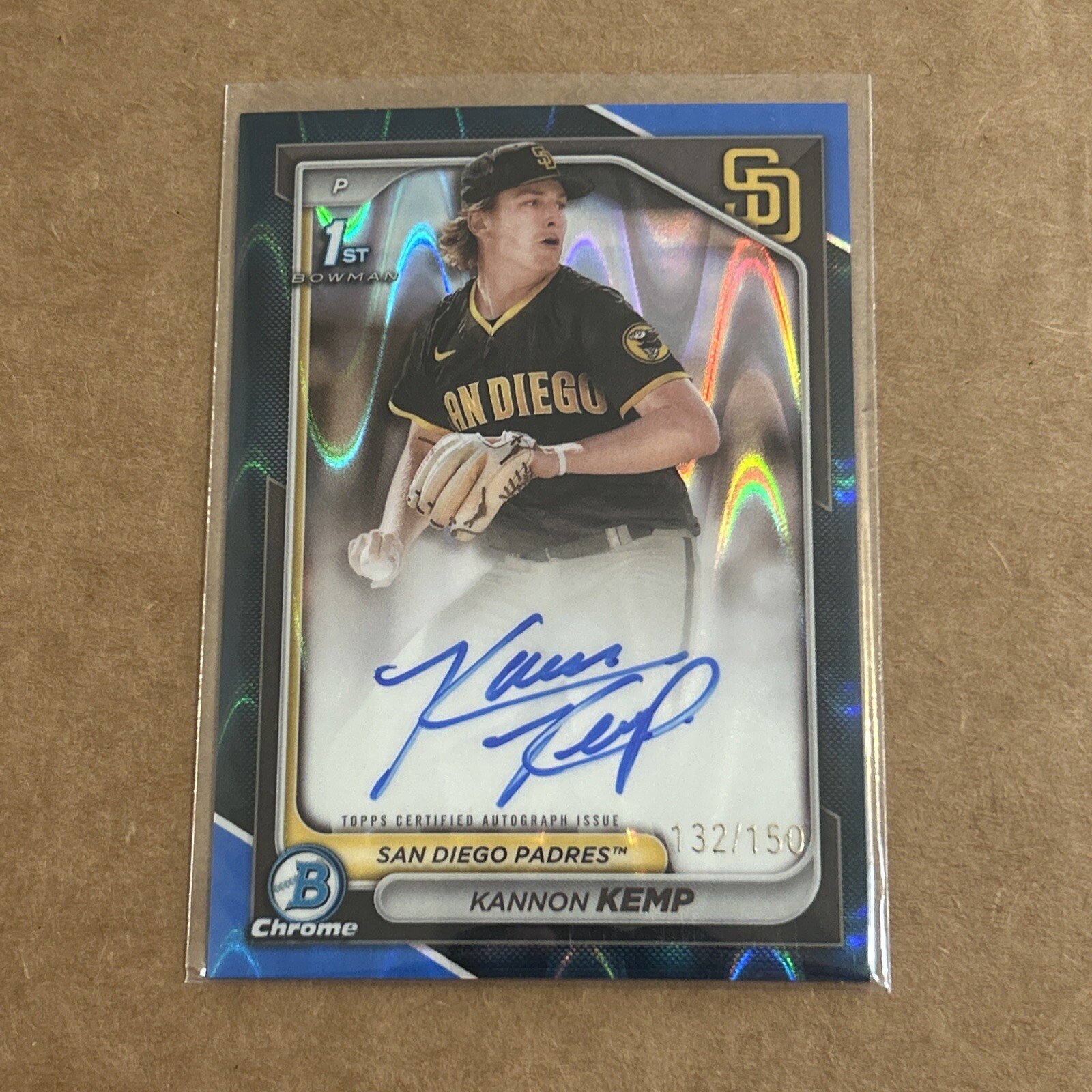 2024 Bowman Chrome 1st Kannon Kemp Prospects Auto Blue Raywave  /150 Padres 