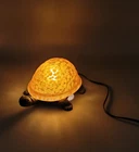 Vintage Turtle Gold Accent Lamp Amber Glass Shell Night Light Metal Base