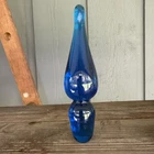 Mid Century Modern Blue Glass Stopper for Decanter.  Blenko Era 5"