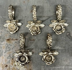 Vintage Silver Tone Rose Design Napkin and Card Holders Set of 5