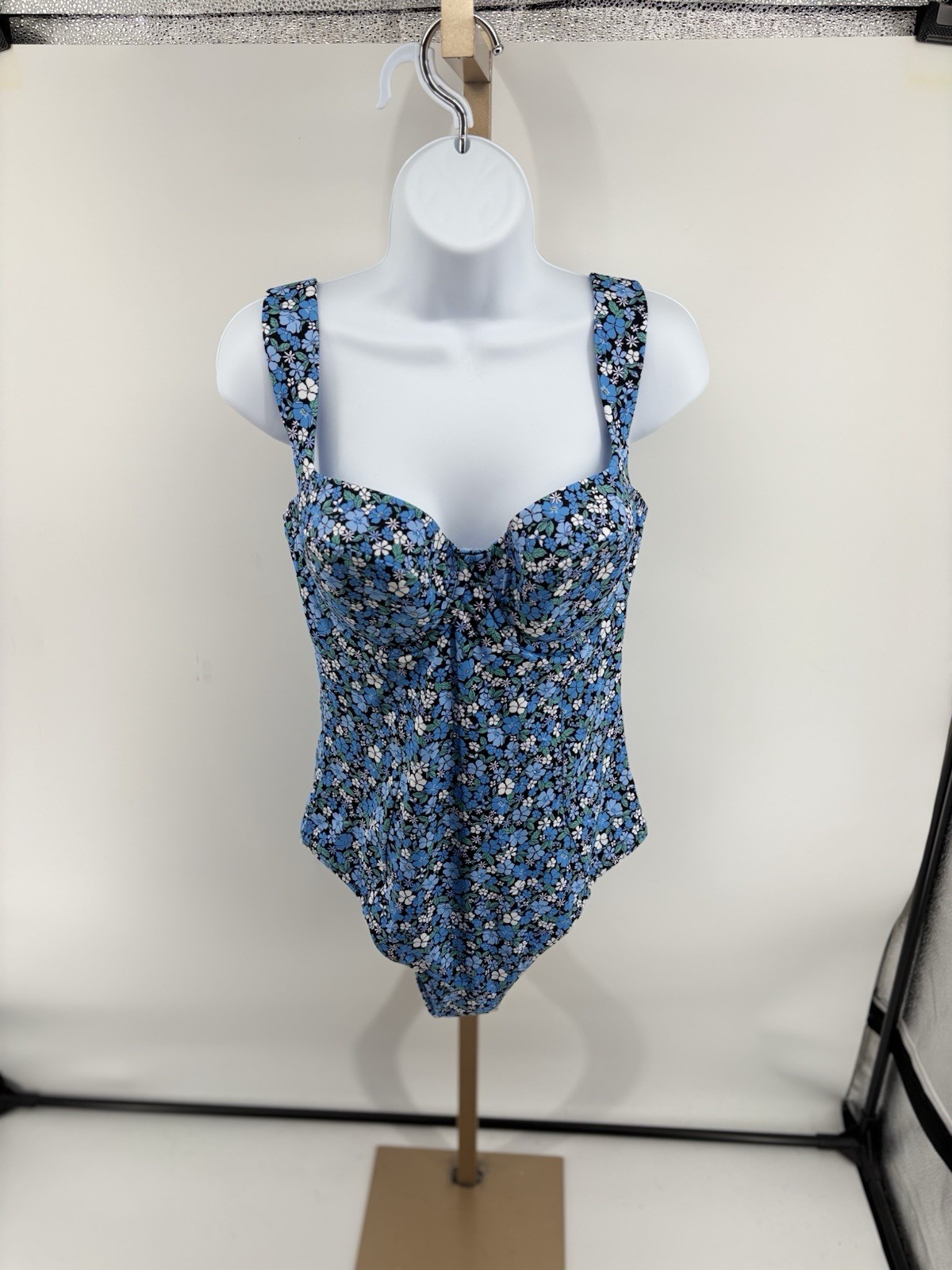 Panache Swim Monica Balcony Widestrap Swimsuit Posey Blue Floral US 38DD NWT