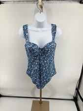 Panache Swim Monica Balcony Widestrap Swimsuit Posey Blue Floral US 38DD NWT
