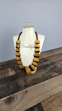 Buffalo Horn Necklace Batik Print Handmade Boho Graduated Horn Beads Necklace