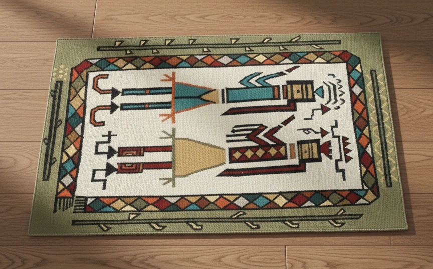 American Yei Navajo Rug Southwestern Vintage Rug 3x6 ft Handmade Native Rug - Image 4 of 4