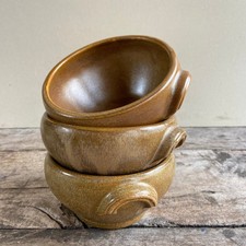 3 x Vintage Rustic French Soup /Pudding Bowls Brown Glazed Stoneware