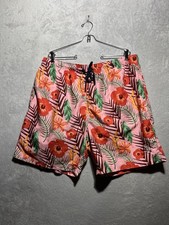 U.S. Polo Assn Men's Size 2XL 8-Inch Pink Hawaiin Floral Hibiscus Swim Trunks