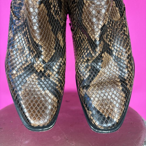 Zara Brown Black Snake Embossed Faux Leather Block Heel Boot Sz 38 - Picture 3 of 8