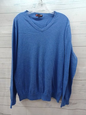 Dressmann Pima Cotton Mens Sz L Blue Sweater Pullover V Neck