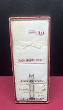 NIB Vintage Men's White Handkerchiefs Embroidered Symbol Set of 3