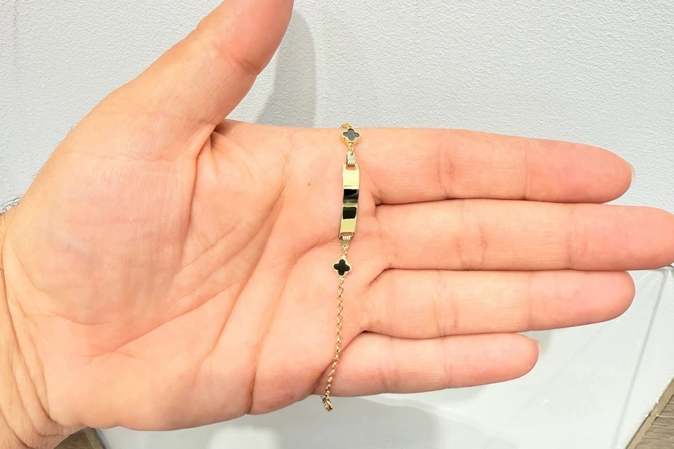 14K Yellow Gold Cuban ID Bracelet 6” For Baby/Kid With Free Engraving 2mm - Image 2 of 3