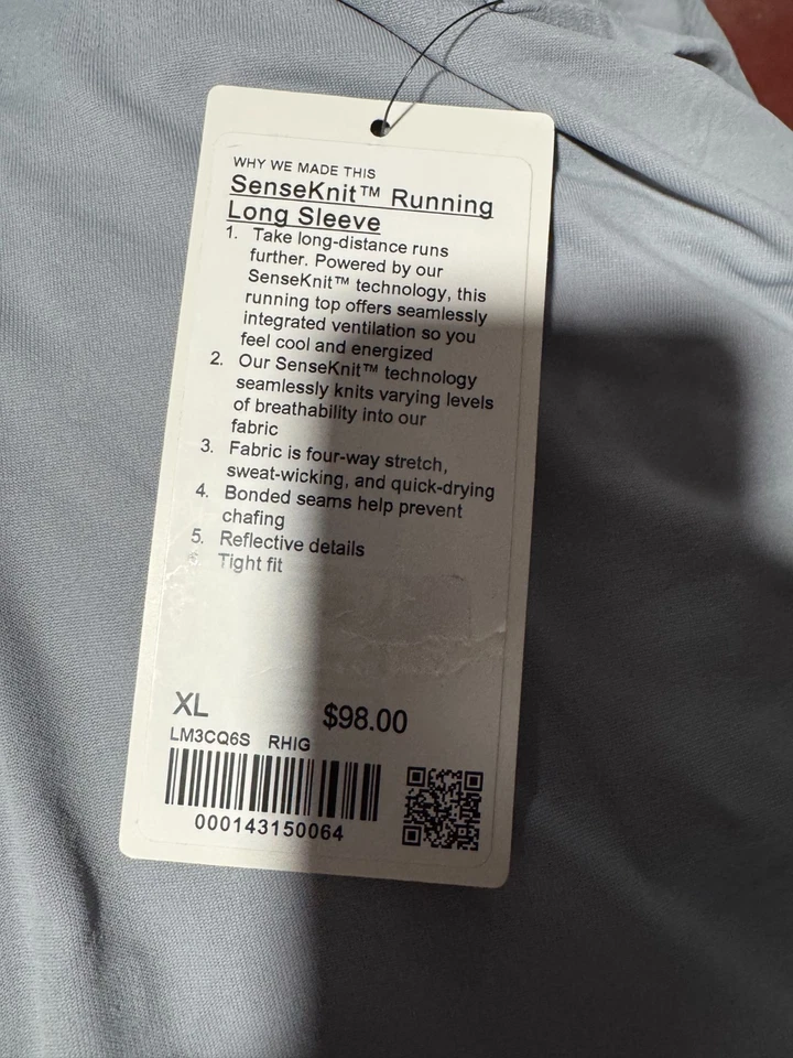 Lululemon SenseKnit Correr Manga Larga Para Hombre XL Gris Rinoceronte Calce de Compresión Foto 3 de 3